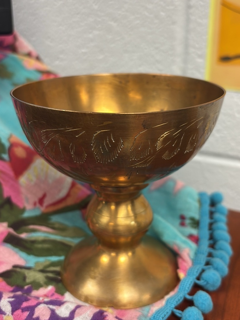 Brass Etched Decorative Pedestal Goblet